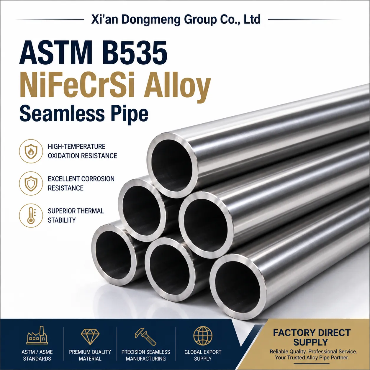 Tubo sem costura de liga ASTM B535 NiFeCrSi