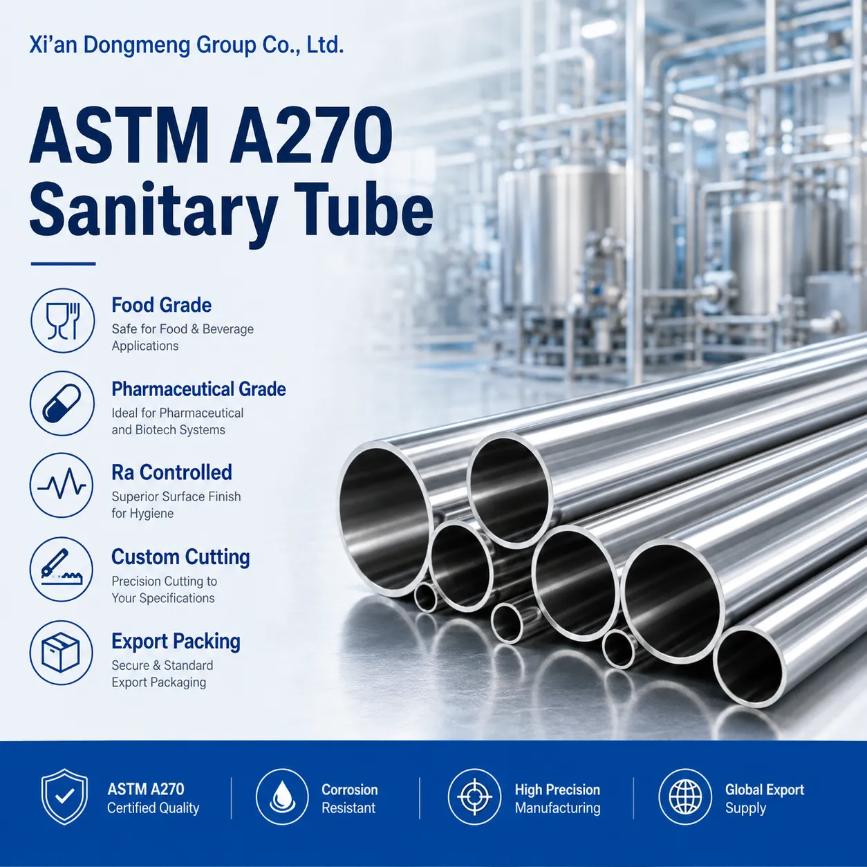 Fornecedor de tubos sanitários de aço inoxidável ASTM A270|Tubo de qualidade alimentar 304L / 316L